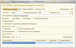 Карточка счёта в плане счетов